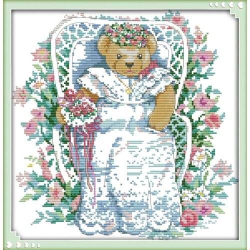 Joy sunday cartoon style The bride in the garden christmas cross stitch patterns embroidery kits for handcraft gifts