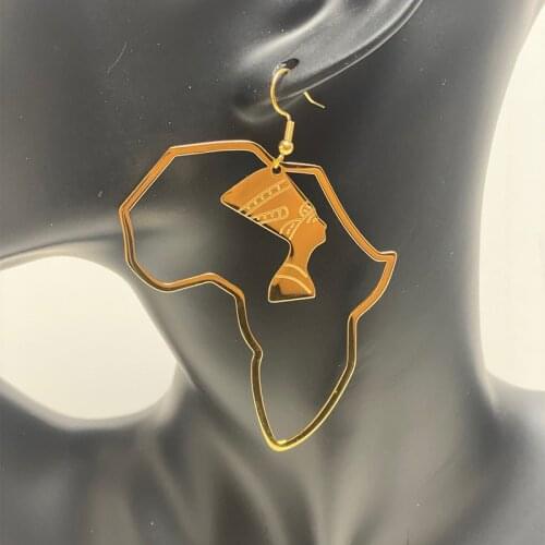Gold Color Stainless Steel Africa Map Earrings for Women Men Hip-hop Earrings Party Ornaments Traditional Ethnic Hyperbole Gift