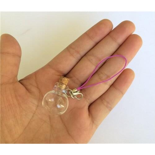 Ball Shaped Mini Glass Bottle Pendants Keychain Small Wishing Bottles With Corks Vials 10 pcs 20x24x6 mm