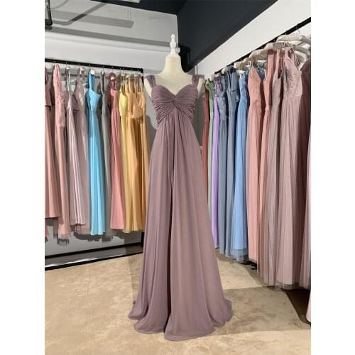 2021 new different color Purple gray long V-neck Pleats luckgirls chiffon Customizable fashion bridesmaid dress mocini tailor