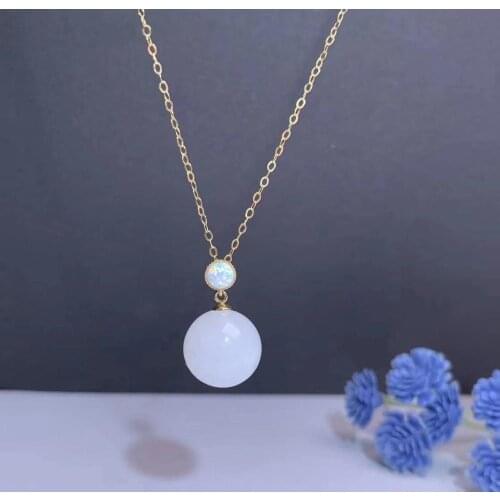 SHILOVEM 18k yellow gold natural white Jasper pendants Christmas Gift fine Jewelry plant wedding no necklace 12mm mymz12128666hb