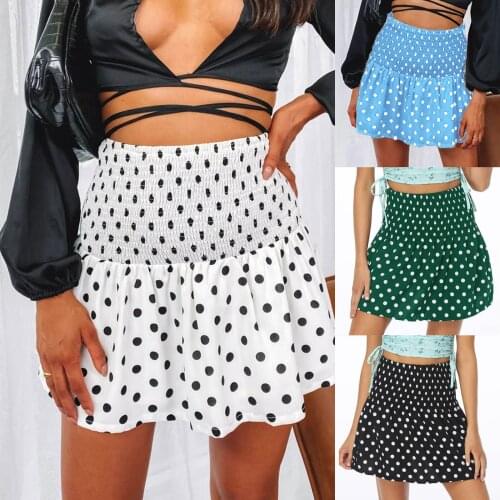 SAGACE High waist loose skirt elastic wave dot print A-line skirt womens skirt new design in Europe and America полуюбка