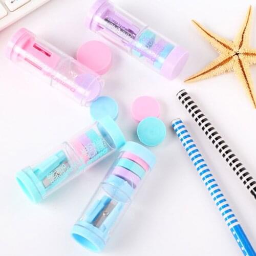 Candy Color Pencil Sharpener With Erasers Kawaii Pencil Sharpener For Girls Gifts School Supplies