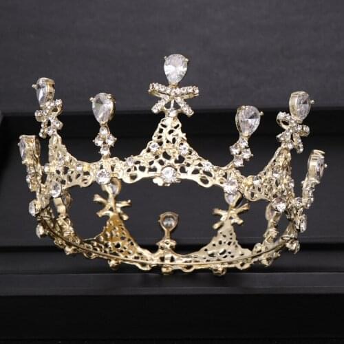 Vintage Gold Round Crystal Zirconia Wedding Crown Bride tiara Bridal Headpiece Hair ornaments Wedding Hair Jewelry Accessories