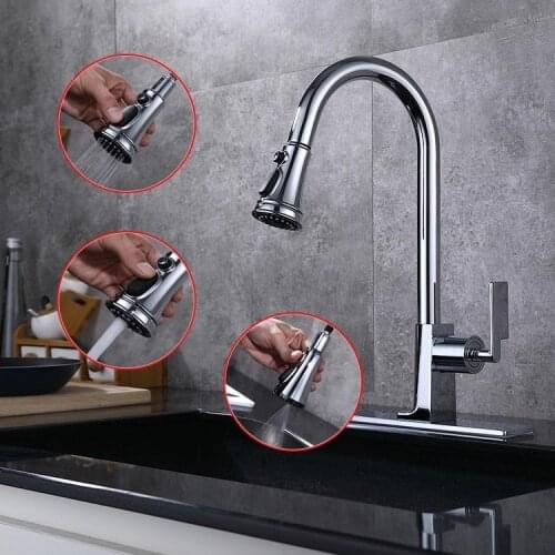 High Quality European Style Pull-Down Three Function Copper Kitchen Faucet brass pull out kitchen faucet with 3 functions spray