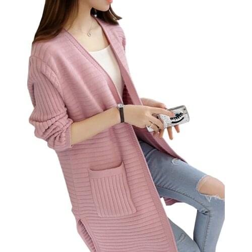 Knitted Cardigan Jacket Women New Spring Autumn Sweaters Outerwear Female Loose Medium Long Sweater Lady All-Match Shawl Jackets