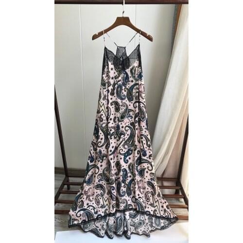 Spaghetti Strap Long Dress For Woman New Summer Print Lace Sexy Robe longue boheme 100% Viscose Ladies Dresses