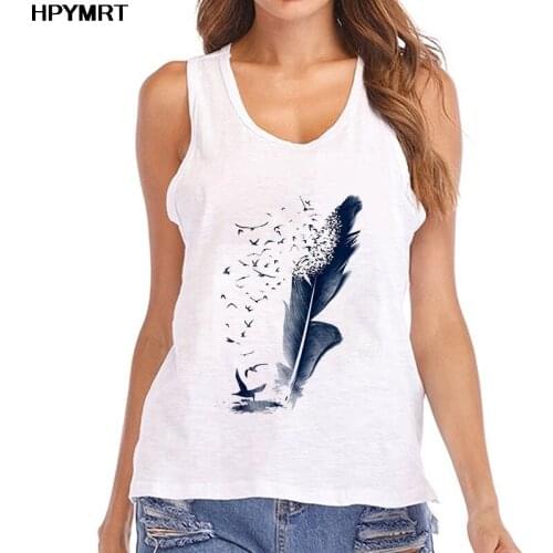 New Summer Vest Women Feather Printed Sleeveless Fashion Lady Clothes Tshirt Female Tee Top Ladies aesthetics Graphic Tank Tops