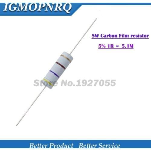 10pcs 5W Metal oxide film Resistor 5% 1R ~ 10M 100R 220R 330R 1K 2.2K 3.3K 4.7K 10K 22K 47K 100K 1M 100 220 330 ohm Carbon Film