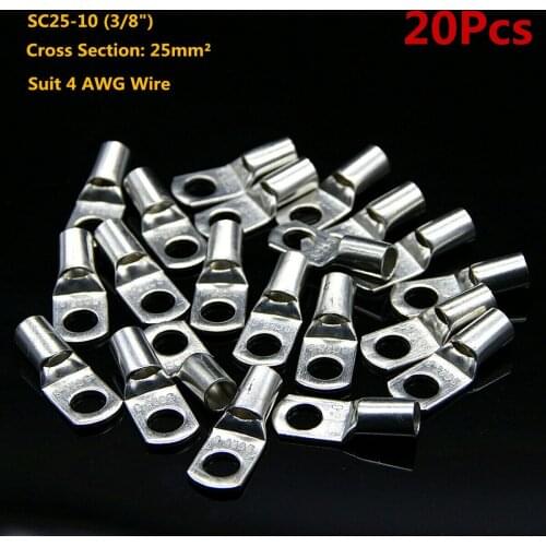 20PCS 6 Size SC Tinned Bare Copper Crimp Terminals For Battery Cable Electrical Wire Ring Connectors Lug Kit Assortment AWG