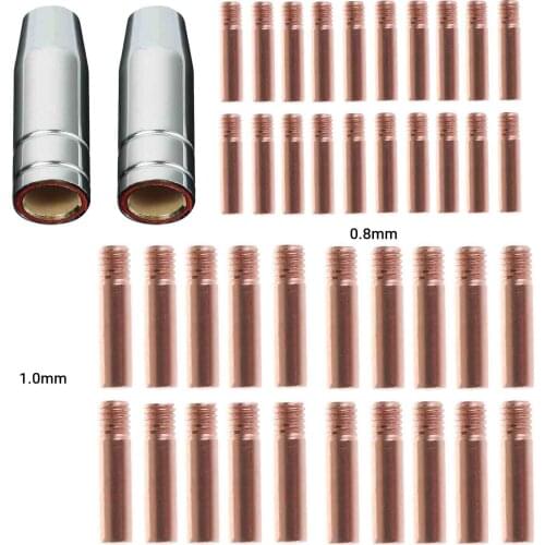 42 Pieces Mig Torch Gun Tips AK15 Contact Consumables 0.8mm1.0mm Type MB15 Torch Tips or Nozzel