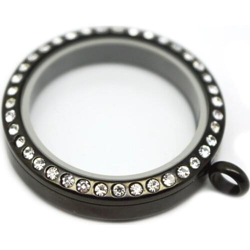 30mm round screw black crystal stainless steel Memory living glass locket for floating charms necklace plate Women