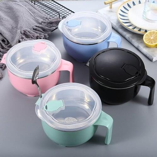 304 stainless steel instant noodle bowl with insulation cover instant noodle cup for students. Picnic lunch box lunch box