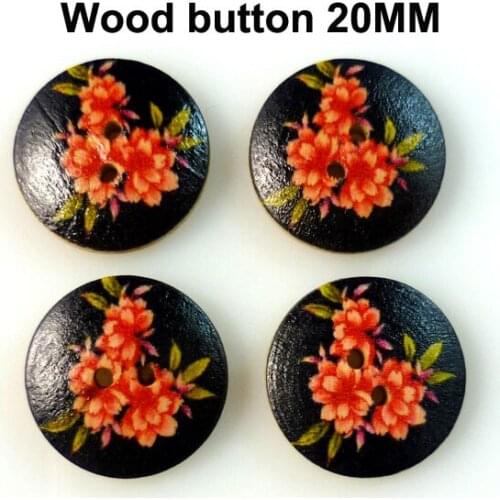 50PCS Color Wood Red Flower Button 20MM Garment Fits Painting Wooden Buttons Coat Boots Sewing Clothes Accessory MCB-100
