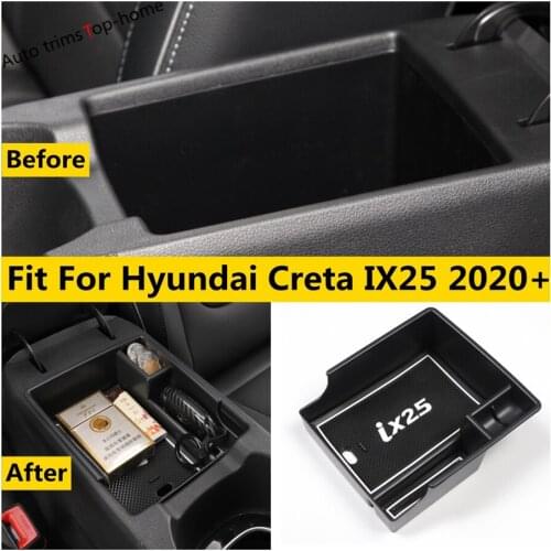 Car Central Control Storage Box Organizer Container Cover Black Plastic Interior Accessories For Hyundai Creta IX25 2020 2021