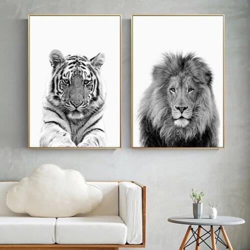 Black and White Animal Wall Art Canvas Painting Modern Home Decor Nordic Picture Lion Tiger Posters and Prints for Bedroom Decor