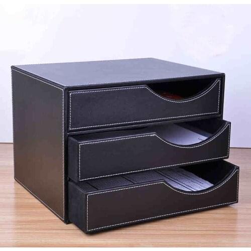 Wood leather 3-drawer A4 desktop file cabinet office table document magazine holder organizer file tray filing stand drawer 623A