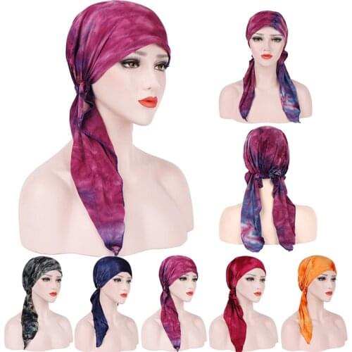 Elastic cotton turban scarf print wrap head scarf Hats muslim turban bonnet for women Inner Hijab Hat female turbantes caps