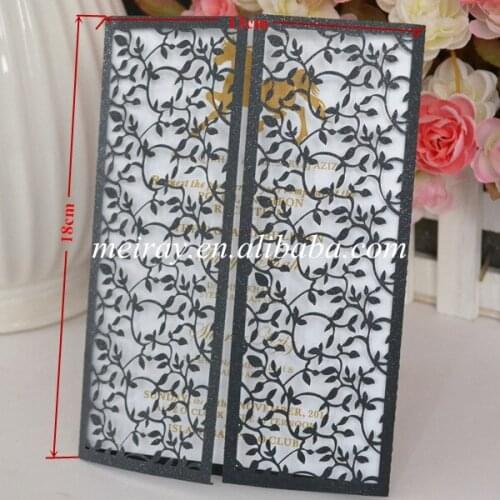 Elegant Black Leaves Laser Cut Wedding Invitation Card,Luxury Birthday Greeting Card