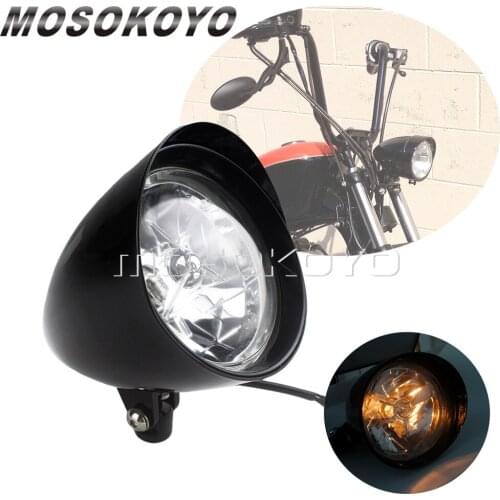 Motorcycle H4 12V 60/55W Bottom Mount Headlight For Harley Cafe Racer Sportster Dyna Bobber 5.75'' Custom High Low Beam Headlamp