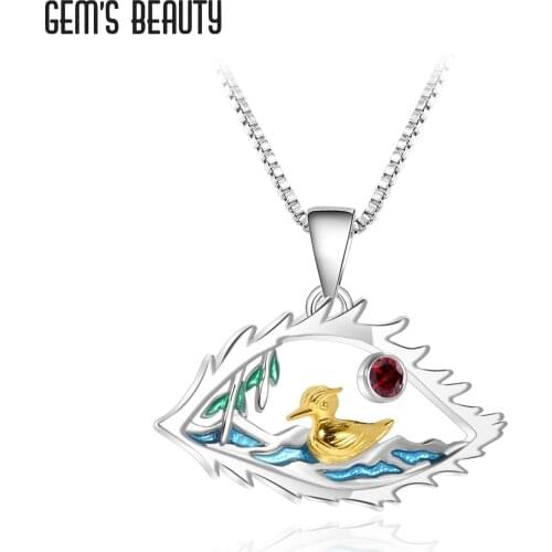 GEMS BEAUTY Natural Round Cut Garnet Handmade Necklace Duck 925 Sterling Silver Angel Eyes Necklace For Women Romantic Gift
