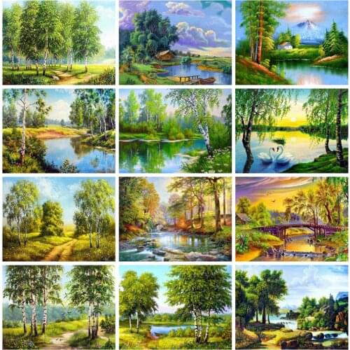 HUACAN Full Drill Diamond Painting Kits Forest Scenery Home Decoration Mosaic Natural Landscape Diamond Art