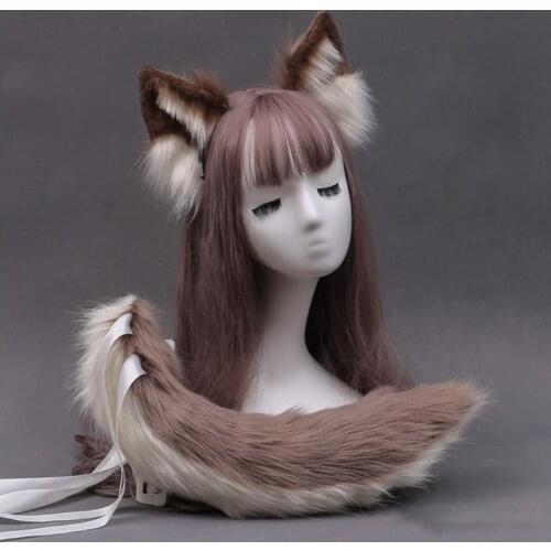 Faux Fur Wolf Ears Headband Furry Animal Tail Cosplay Props Carnival Party Fancy Dress Halloween Costume Accessories