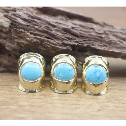 Blue Turquoises Golden Band Ring Healing Stone Gems Howlite Resizable Finger Rings Fashion Men Jewelry Dropshipping,QC4107