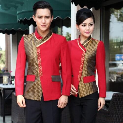 Hotel Restaurant Waiter Coat Autumn Winter Female Waitress Uniforms Long Sleeve Western-style Restaurant Service Work Wear 18
