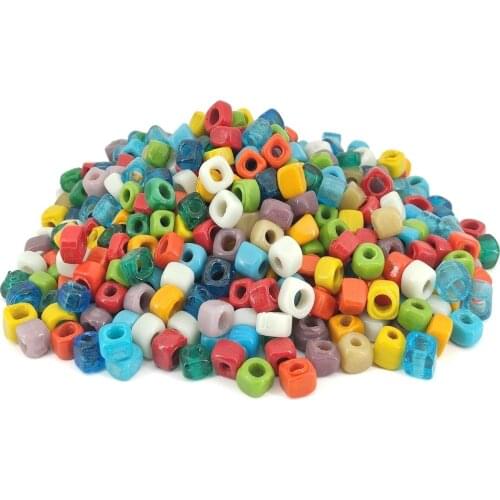 Square Glass Beads Medium Size Mixed Color 30 Pcs