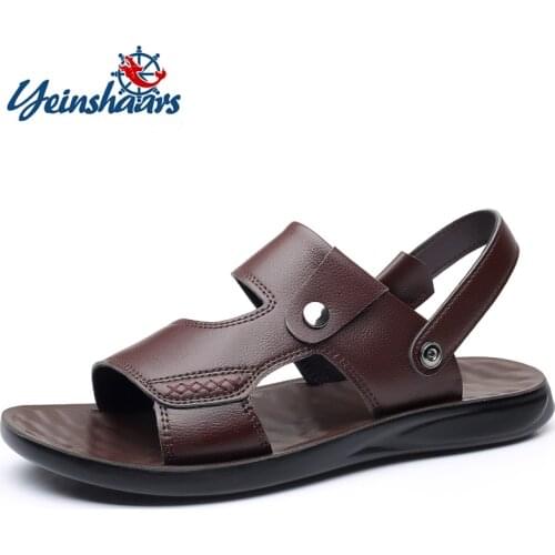 YEINSHAARS Summer New Fashion Men Shoes Vintage Real Microfiber Leather Non-slip Beach Slip-On Sandals Travel Flip Flop Slippers