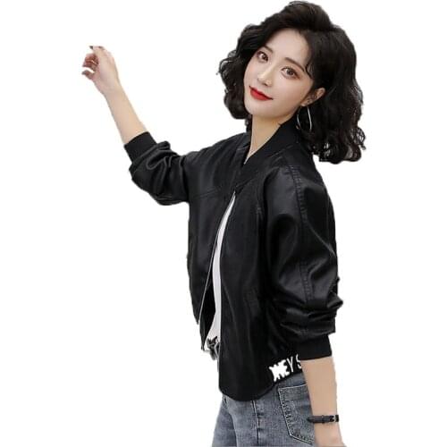 Motorcycle Leather Women Spring Autumn Coats 2021 New Products Fashion Outerwear Casual Small Stand-Up Collar PU Short Jackets