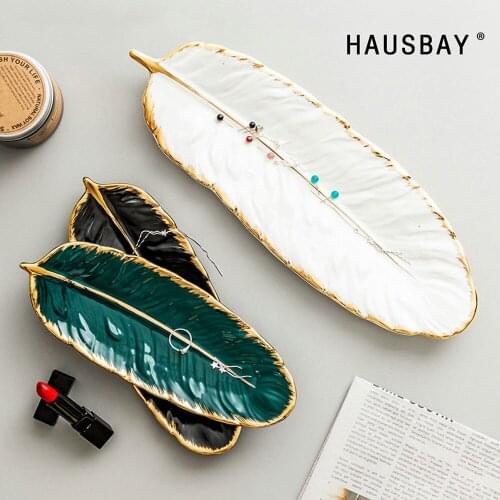 Phnom Penh Ceramic Plate Set Fashion Feather Design Jewelry Tray Tableware Snacks Fruit Plate Kitchen Dinner Plate 1279