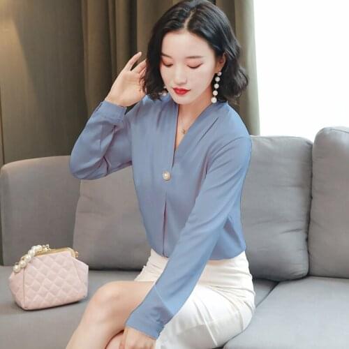 Chikichi 2021 Spring and Autumn New Korean Fashion V-neck Chiffon Women Top Plus Size Ladies Long-sleeved Loose Satin Shirt