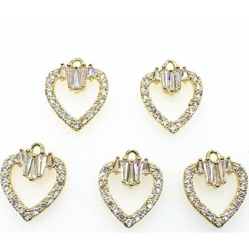 New Arrival! 15x18mm 50pcs Cubic Zirconia Heart Shape Charm for Handmade Earrings make DIY Parts,Jewelry Accessories Findings