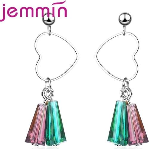 New Trendy Charming Heart Colorful Rhinstone For Romantic Woman Girls Festival Gift 925 Sterling Silver Drop Earring