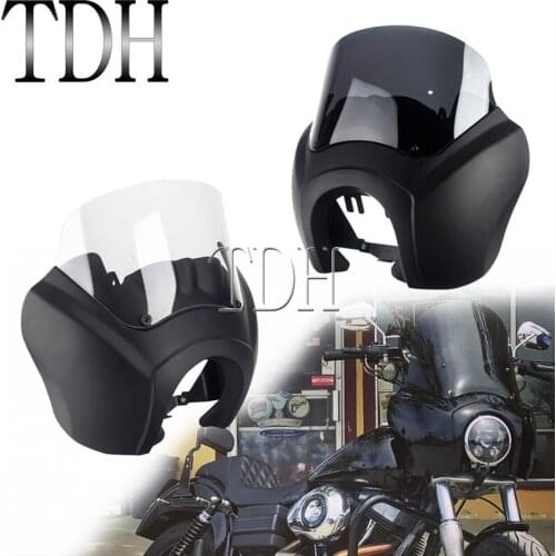 Motorcycle Headlight Fairing Replace Windshield Air Deflector & Mount Bracket for Harley Dyna Softail Street Bob FXR FXD 9" 12"