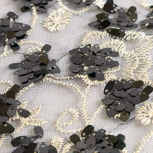 Organza Sequin embroidered mesh fabric for wedding dress 2020 high quality black gold net lace fabric diy sewing materilas 1Yard