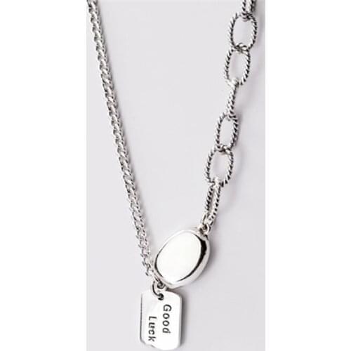 Sole Memory Cool Good Luck Letters Geometric Square Bean 925 Sterling Silver Clavicle Chain Female Necklace SNE576