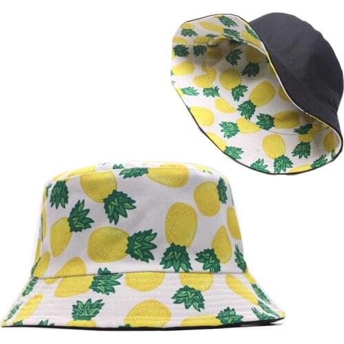 2020 Cotton Pineapple Print Bucket Hat Fisherman Hat Outdoor Travel Hat Foldable Sun Cap Hats for Men and Women 558