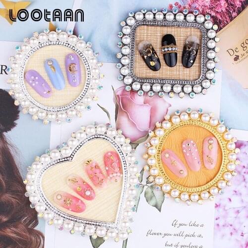 Lootaan 1 Pc Nail Art Display Board Nail Art Practice Plate Palette False Nail Tips Stand Showing Tool with Pearls Decoration
