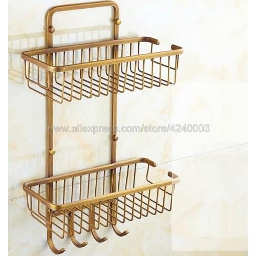 Bathroom Shelves 2 Tier Metal Wall Mounted Shower Corner Shelf Washing Cosmetic Basket Bath Bathroom Accessories Towel Hook B109