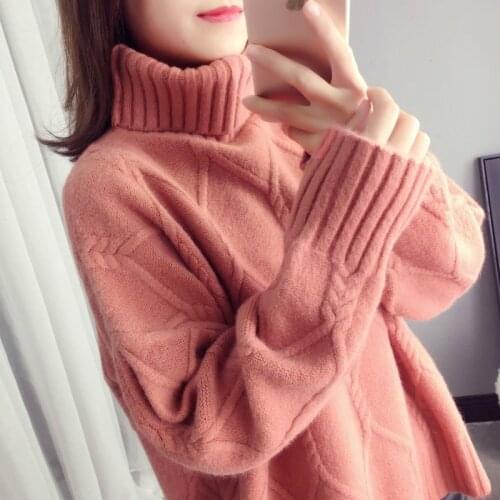 Casual Loose Turtleneck Sweater Autumn Winter Women Split Warm Thicken Pullovers Female Bottoming Outwear Knitwears Short Tops