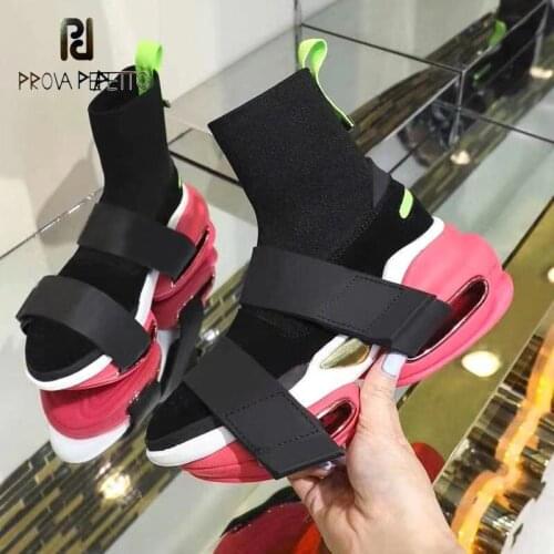 Prova Perfetto 21 Spring Autumn New Fashion Trifle Sole Sneakers Hedging Increased Thick-soled Elastic Socks Velcro Daddy Shoes