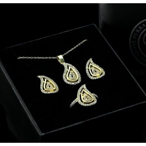 Pukka Real 925 Sterling Silver Natural Zircon Stone Set For Women Necklace Ring Earring Stud jewelry Fashion Vintage Best Gift