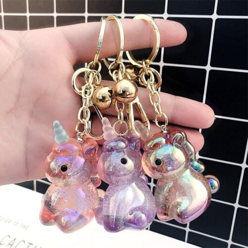 Muticolor Cartoon Acrylic Laser Unicorn Doll Key Chain Bag Charm Pendant Keyring Car Keychain Lovely Gift for Girl Wholesale