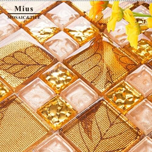 Luxury gold foil crystal glass mosaic tile for kitchen backsplash