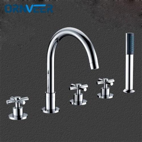 Luxury brass material chrome plating widespread bathroom bathtub faucet five pieces bathtub faucet CH001