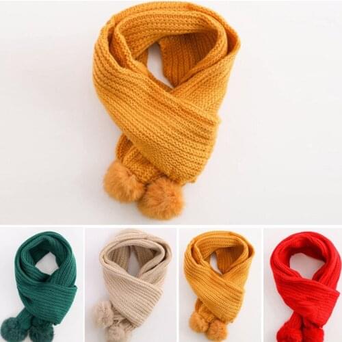 2021 Autumn Winter Kids Cotton Scarf Warm Baby Scarf Fur Ball Knitted Scarves Shawl Child Boys Girls Neck Collar Clothing