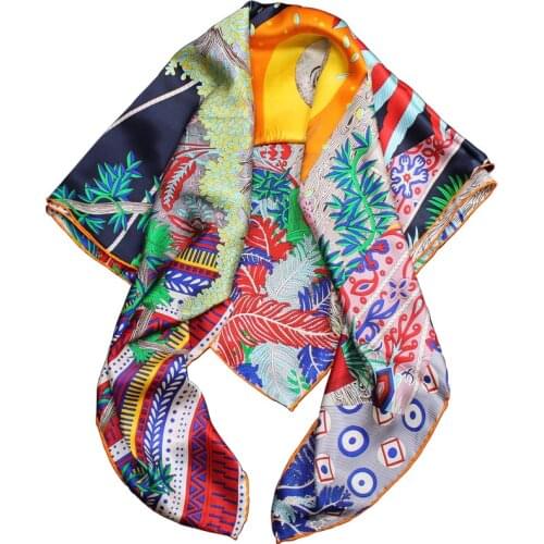 110cm Silk Scarf Natural Stain Silk Square Scarfs Printed "Sun" Girls Sunscreen Wraps Neckscarf Shawls Handrolled Edges 3 Colors